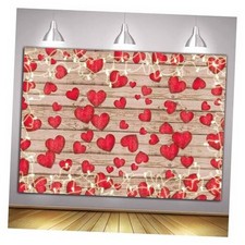 Vintage Rustic Wood Glitter Glow Red Love Heart Valentine's Day Theme 10x8 FT
