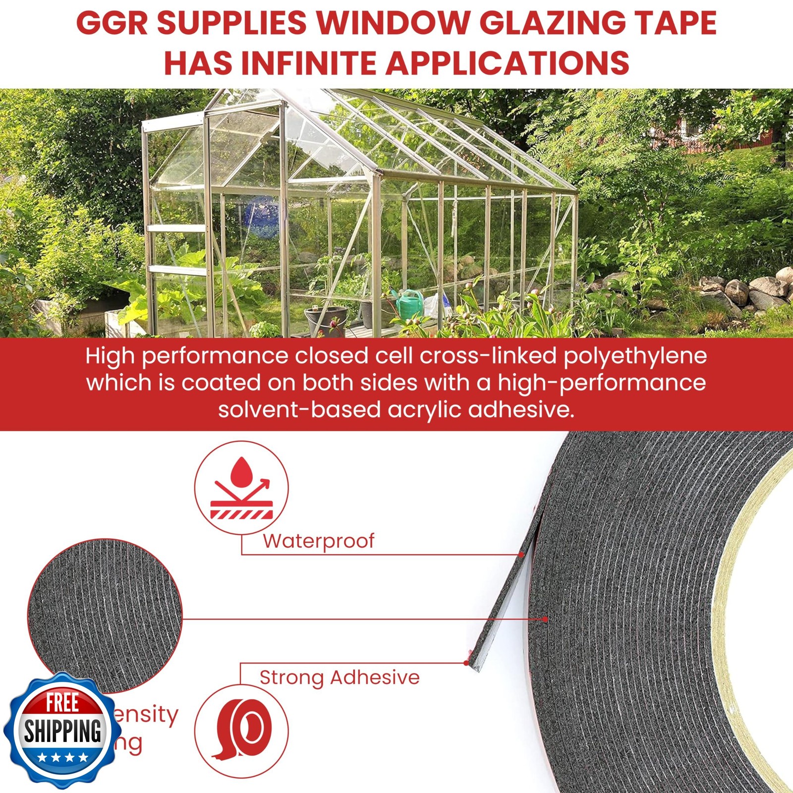 T.R.U. DC-PEF06P Black Double Coated Window Glazing Tape Weather Resistant: G
