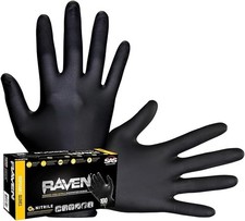 SAS Safety 66518 Raven Powder-Free Disposable Black Nitrile 6 Mil Gloves, Large