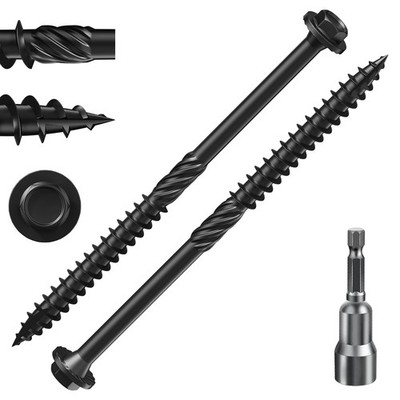 150 PCS #12x4 Inch Black Hex Exterior Lag Screws 5.5x100mm Structural Wood
