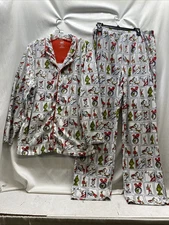The Grinch Dr. Seuss Flannel Christmas Pajama Set Adult L Top and Bottom