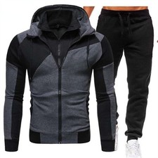 Men's Zipper Jacket Hooded Pullover Sweatpants Sports Casual Jogging 2Piece Set