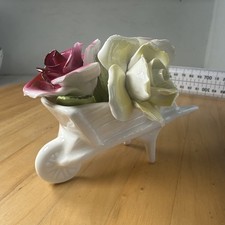 Vintage ARISTOCRAT BONE CHINA PINK ROSE IN WHEELBARROW, England, Hand Made
