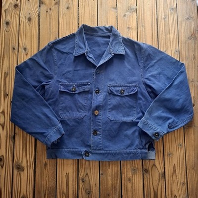 Vintage French Workwear Jacke Kidur Type 2 blau Chore Coat 50s XL kastenförmig Boro