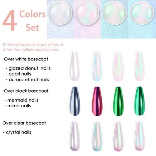 Chrome Nail Powder Metallic Mirror Effect Pigment Iridescent Aurora, Mermaid ... - Picture 3 of 7