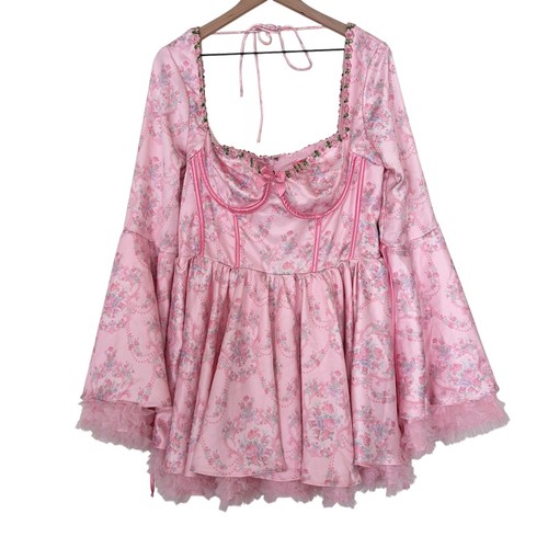 NWT Dolls Kill Sugar Thrillz Pink Floral Scandal Sheet Mini Dress Size XXL