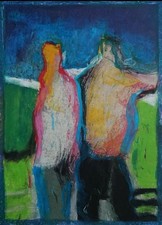 Woman Man Portrait Modern Abstract Art Oil Pastel A4 Paper Decorative Art