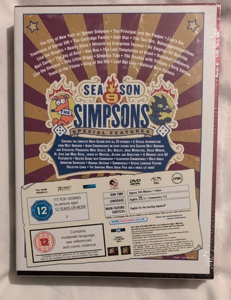 The Simpsons - Series 9 - Complete (DVD, 2007) New Sealed - Image 2 of 2