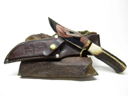CUSTOM HEAVY SOLID STAG HIGH END JP MAKERS MARK FIXED BLADE KNIFE WITH SHEATH