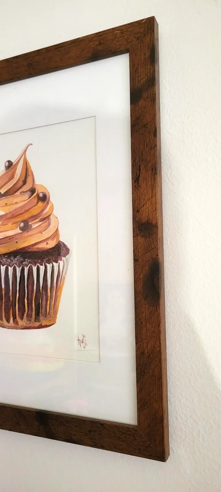 Pintura Cupcake Original Enmarcada 12.5" x 15.5" Nueva Foto 2 de 4