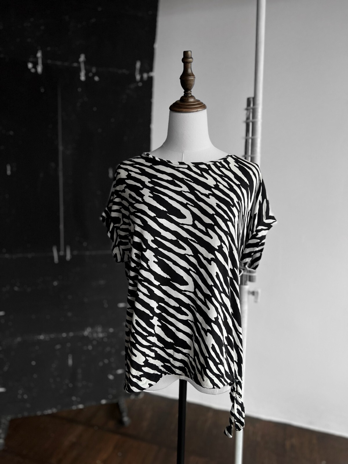 Monari Mujer Cebra Negro Blanco Manga Corta Blusa Top Streetwear Talla - 38, M