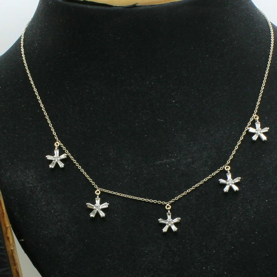 2 Ct Baguette and Round Cut CZ Station Charm Necklace 18" 14K White Gold Plated - Image 3 of 4