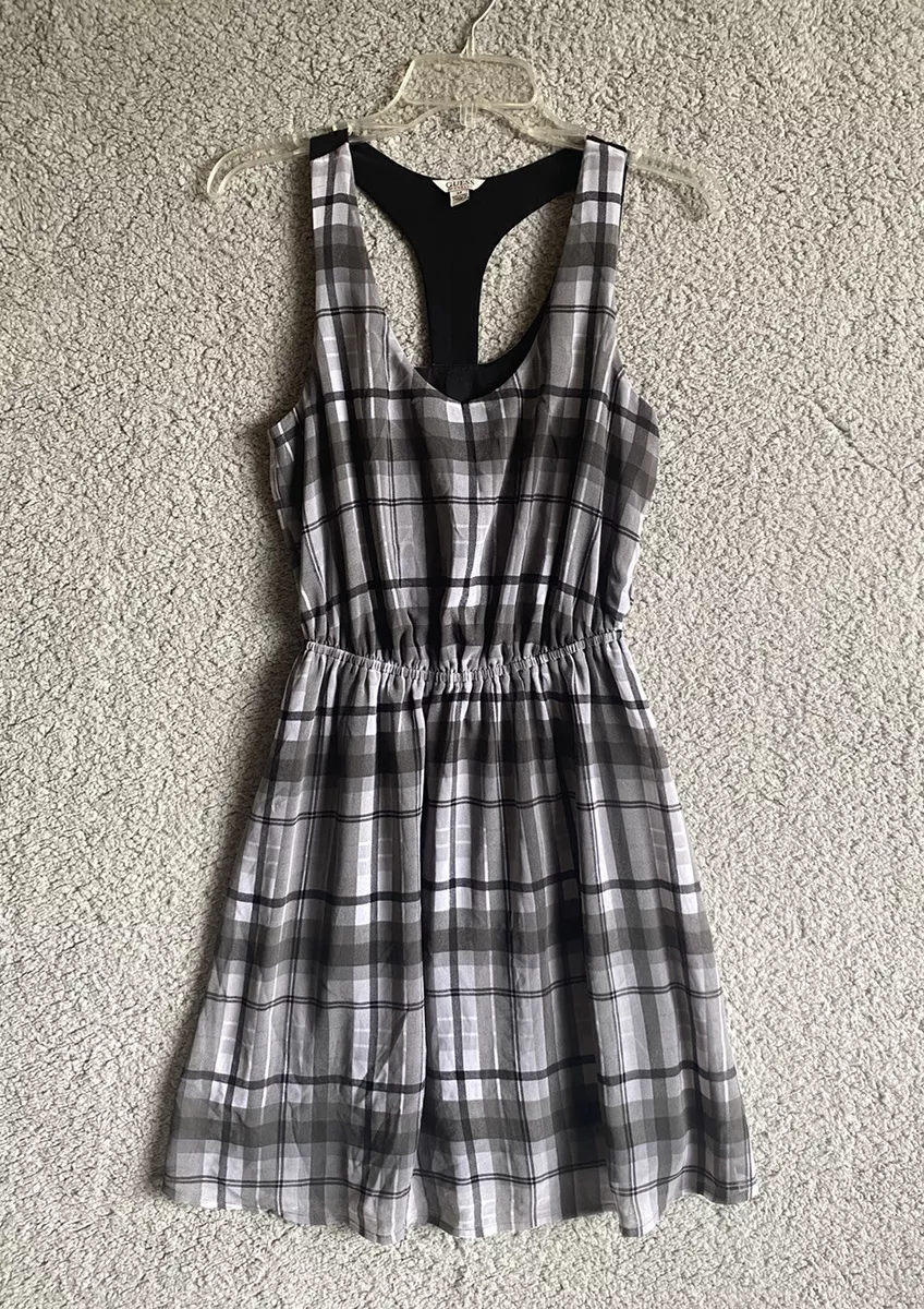 Guess Dress Womens Small Plaid Gray Black White Bustier Removable