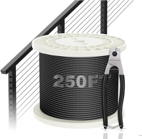 250FT 1/8" Black Deck Railing Cable T316 Stainless Steel Cable For 7x7 Strands