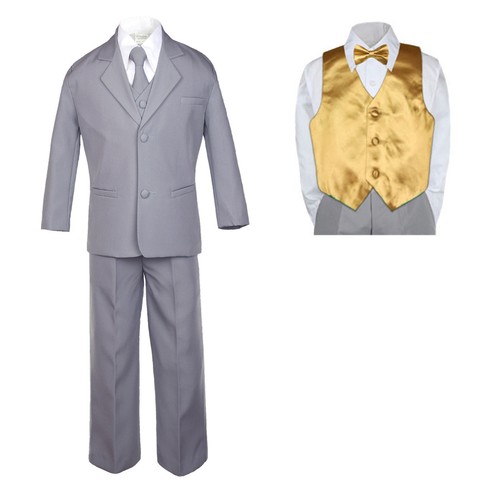 Baby Toddler Boy Formal Medium Gray Suit Tuxedo a Color Vest & Bow Tie to Pick - Picture 11 of 25