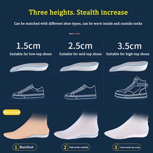 Height Increase Insoles Men Women Invisible Heel Lift Taller Shoe Inserts 2 Pads - Picture 3 of 13