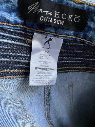 Marc Ecko Cut & Sew Men’s Distressed Moto Patchwork Jeans 34x30” - Picture 3 of 9