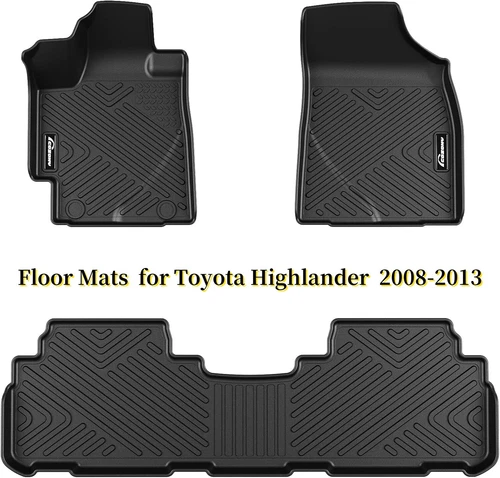 Floor Mats TPE Floor Liners for 2008-2013 Toyota Highlander Black Full Set