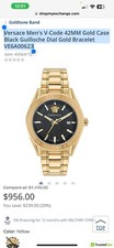 Versace Men's V-Code 42MM Gold Case Black Guilloche Dial Gold Bracelet VE6A00623