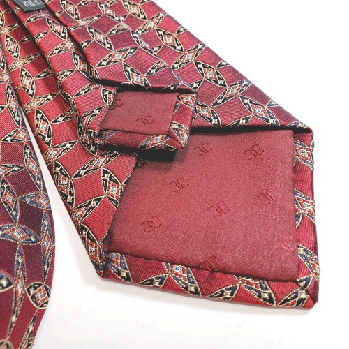Chanel Necktie Burgundy Geometric Pattern Silk Neck Tie Made in Italy - Picture 4 of 5