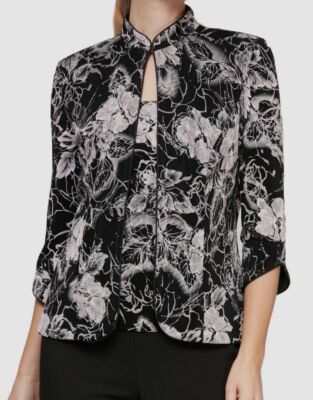 Alex Evenings Women's Black Glitter Floral Jacket & Tank Top Set Petite Size SP