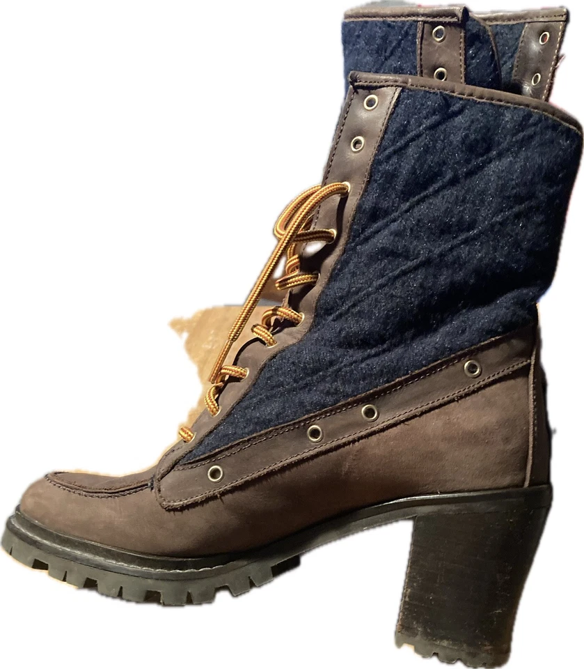 BOTAS HUNTER HENSON AZUL MARINO ACOLCHADAS/MARRÓN CUERO ACEITADO TACONES NUEVAS TALLA 5/36 Foto 4 de 4