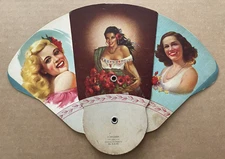 Vintage PIN-UP GIRLS Trip Fold Hand Fan EL VIAJERO Leather Goods Mexico Alanis 1