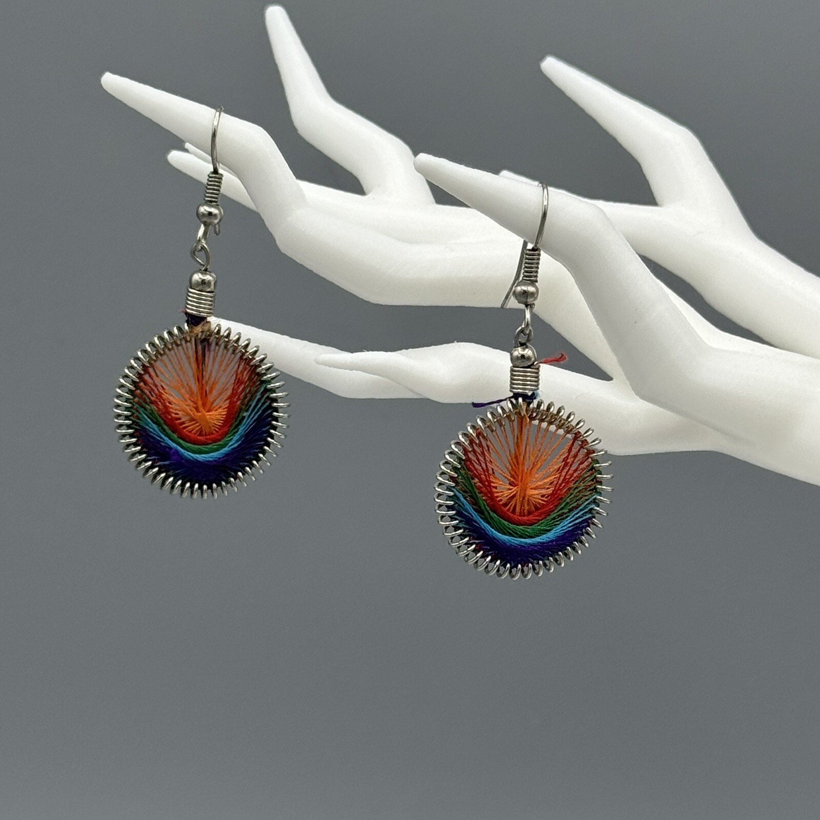 Dangle Thread Round Drop Earrings Pierced Multi B… - image 1