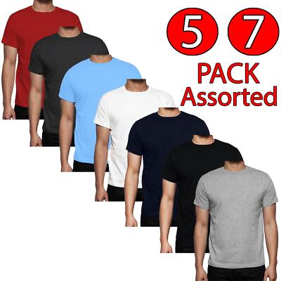 7 Pack Mens Plain Tshirt Crew Neck Tee Summer Short Sleeve Shirt Casual ...