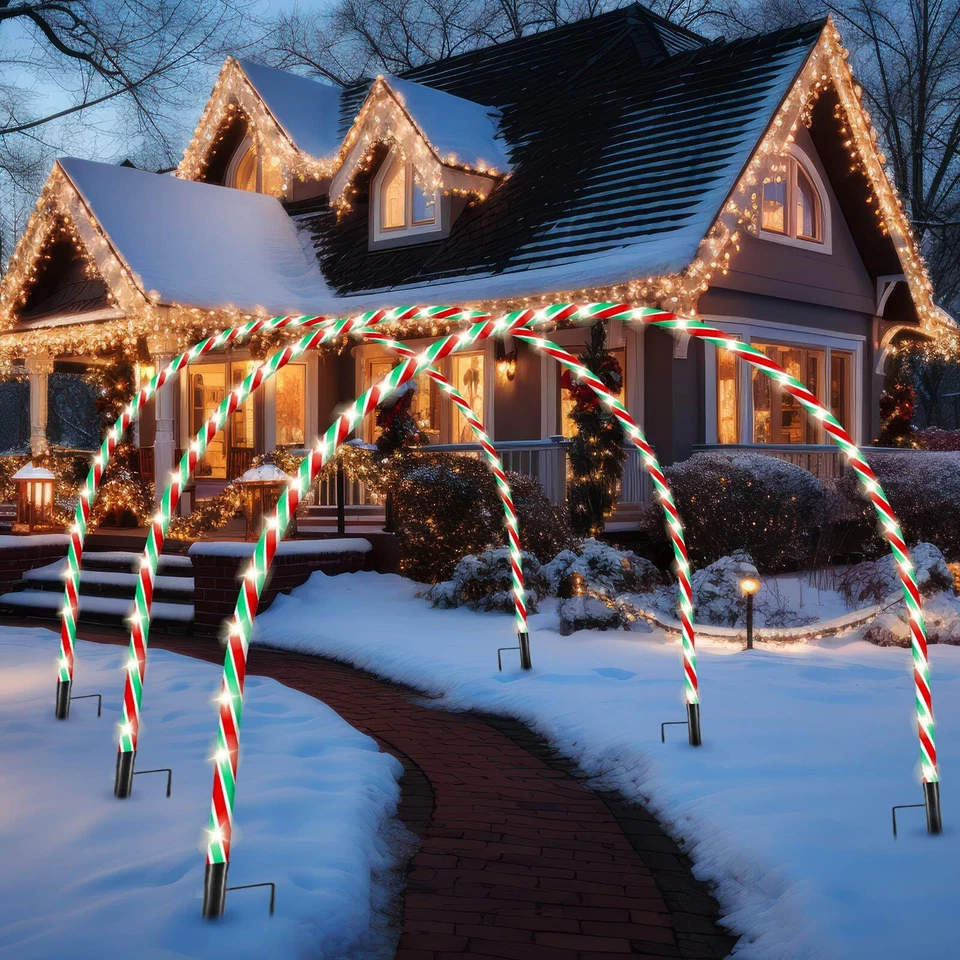 Arco de luz de caramelo de Navidad de 10 pies LED Navidad al aire libre arcos decoración bastón de caramelo... Foto 4 de 4