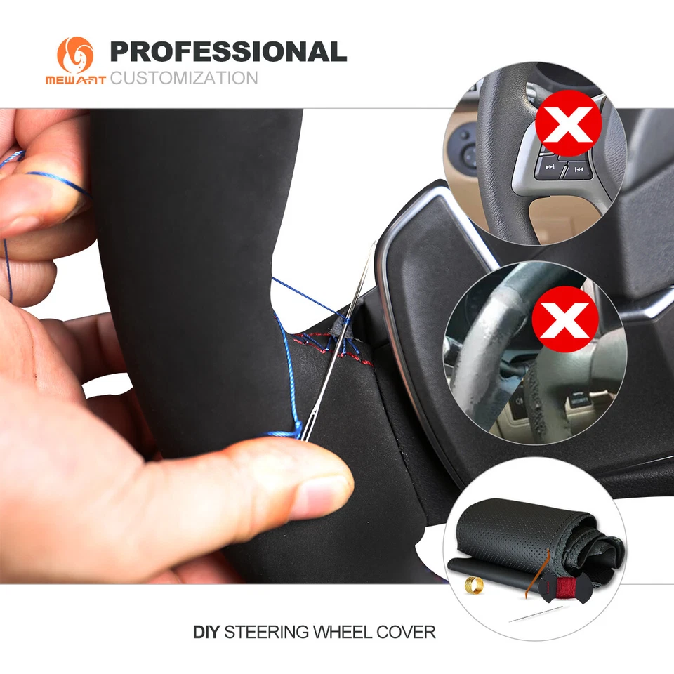 MEWANT Cubierta de volante de coche de cuero genuino negro para Kia Sorento 2015-2017 Foto 4 de 4