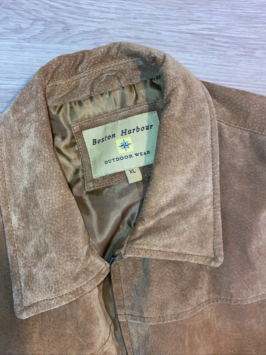 BOSTON HARBOUR Outdoor Wear Mens Soft Brown Suede Leather Jacket 