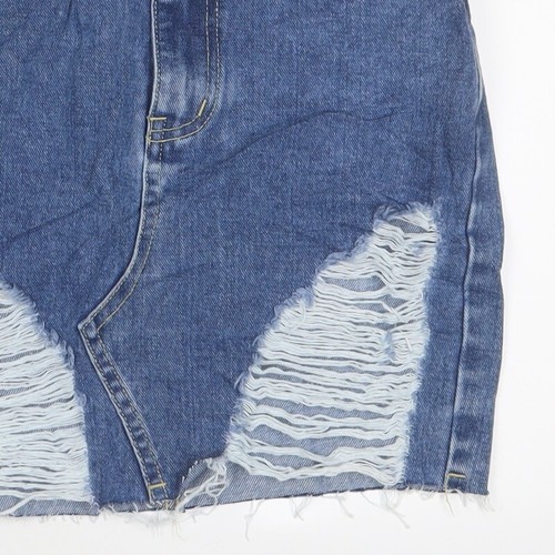PRETTYLITTLETHING Womens Blue Cotton A-Line Skirt Size 4 Zip - Distressed, Pocke - Picture 8 of 10