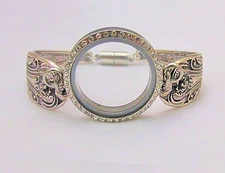 Stainless Steel Crystal Floating Locket Floral Bangle Bracelet for Living Charms