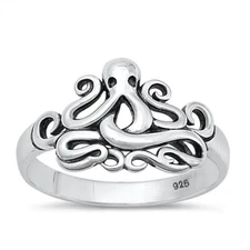925 Sterling Silver Octopus Ring Nature Fashion Band 11.5mm Size 5-10