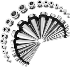 28PCS Silver Stainless Steel Ear Stretching Kit Taper Screw Fit Tunnel 12G-00G