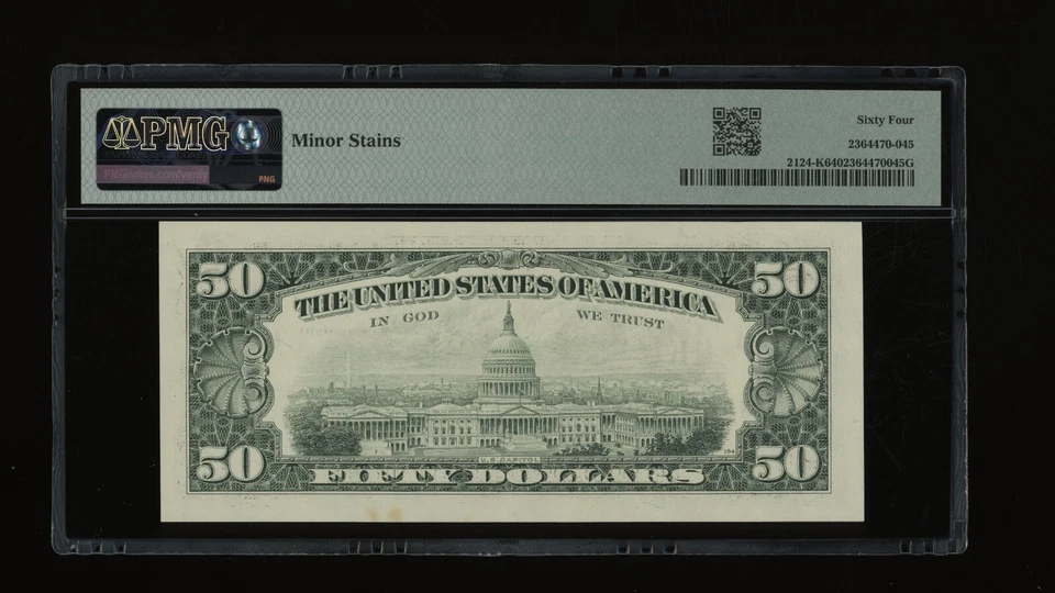 DBR 1990 $50 FRN Dallas Fr. 2124-K PMG 64 Serial K01336140A - Image 2 of 2