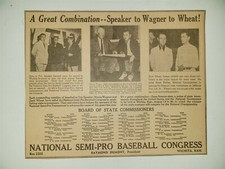 Honus Wagner Tris Speaker Zack Wheat Ray Dumont 1936 Baseball Congress Ad