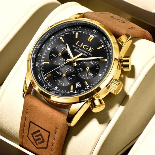 LIGE Men Watch Top Brand Luxury Military Leather Wristwatch Male Quartz Watches - Picture 13 of 28
