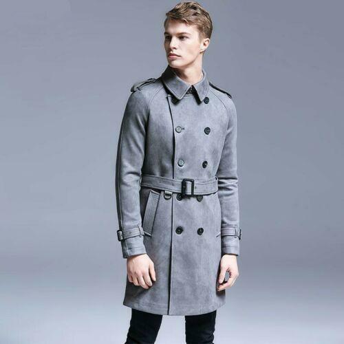 Mens Windbreaker Suede Overcoat Trench Coat Double Breasted British Jackets 2025 - Picture 14 of 15