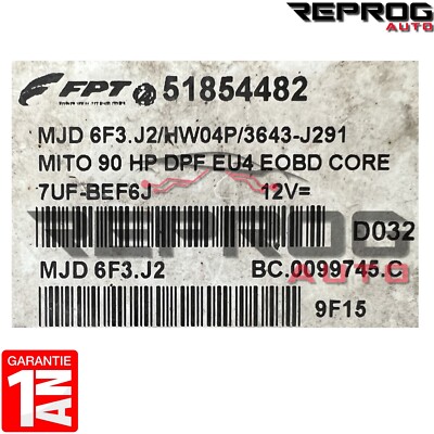 Calculateur Vierge Pour Alfa Romeo Mito 1.3 MJD - Réf. 6F3.J2 HW04P 51854482 - Reconditionné