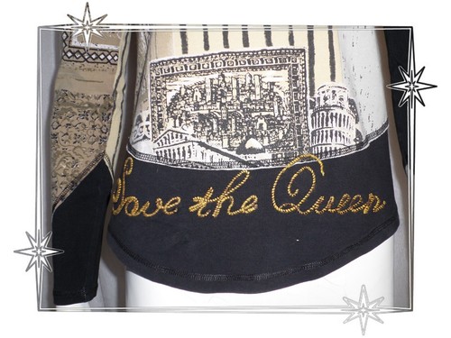 c - T-shirt Haut Fantaisie Noir Beige Doré .... Save The Queen Taille L - Foto 4 di 6