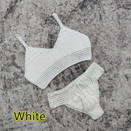 Hand Crochet Bikini Set Women Sexy Beach Swimsuit Vest Worn At The Front OR Back - Picture 12 of 15