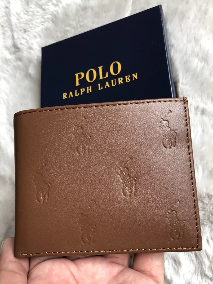 Polo Ralph Lauren Wallet Leather All Over Pony Print Classic Tan BiFold |  eBay