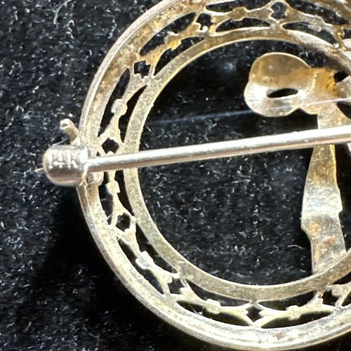 Vintage 14k White Gold Diamond Open Circle Wreath Pin Brooch Art Deco Excellent - Picture 6 of 10