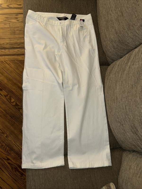 Norma Kamali White Stretch Jeans Size 18 Ankle Zipper Crop New With Tags