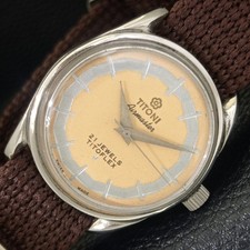VINTAGE TITONI AIRMASTER TITOFLEX HAND-WINDING SWISS MENS BEIGE WATCH a703218-3