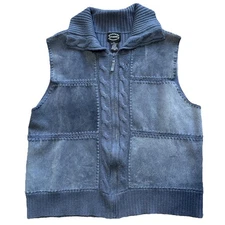Designers Studio Originals Genuine Leather Knit Vest Size XL Gray Zip Cable Trim