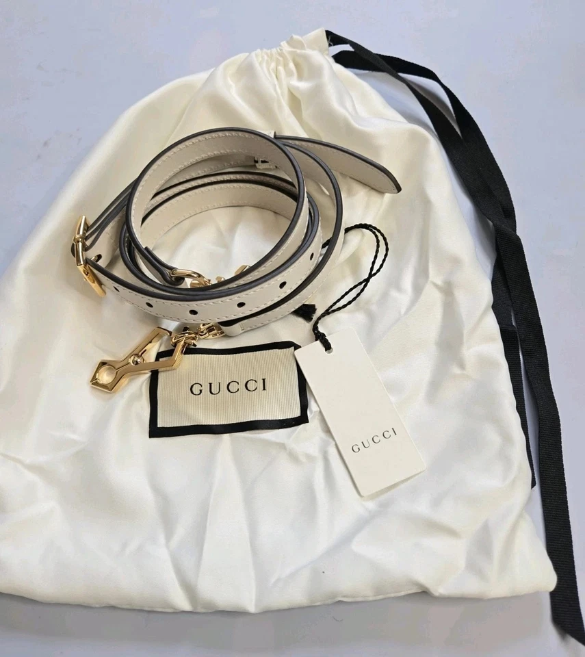 GUCCI WHITE LEATHER HANDBAG REPLACEMENT ADJUSTABLE STRAP w GOLD HARDWARE ITALY - Image 2 of 4