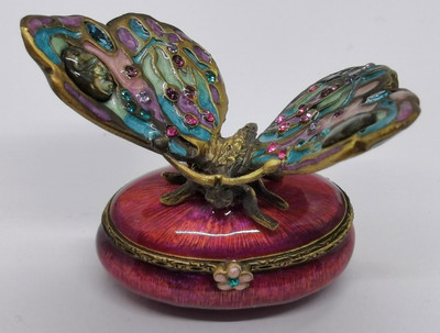 Vintage Jay Strongwater Miniatur Swarovski Abalone Emaille Schmetterling Schmuckschatulle  